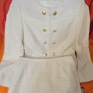 Tahari ASL Ivory Gold Tweed Skirt Suit